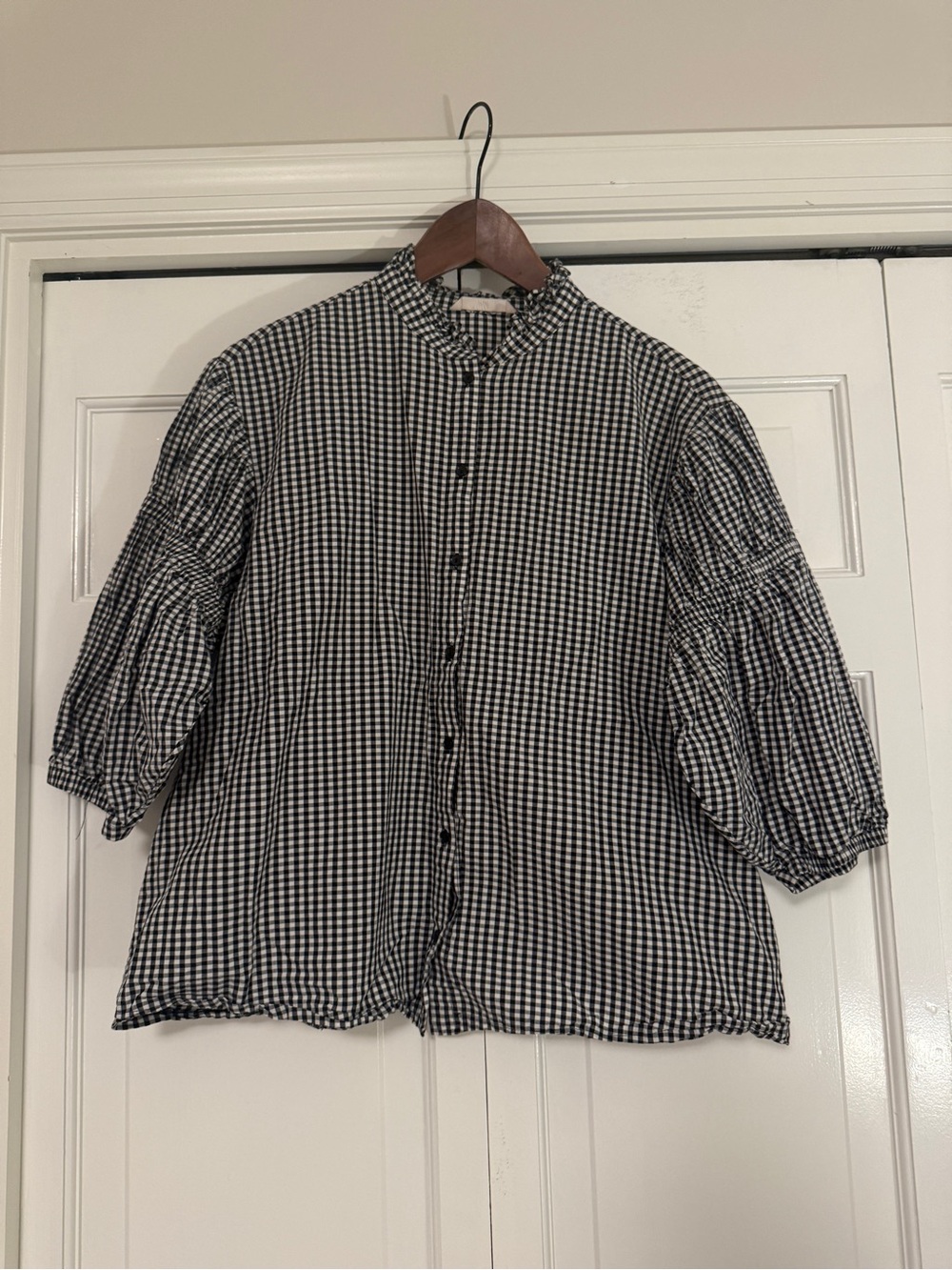 H&M Black & White Gingham Button-Up Blouse